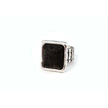Anillo Baño Plata Elástico Lava Negra Cuadrada