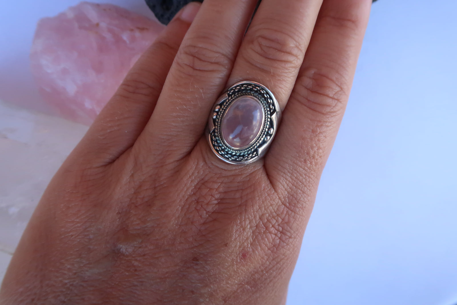 Anillo plata 925 y Cuarzo Rosa