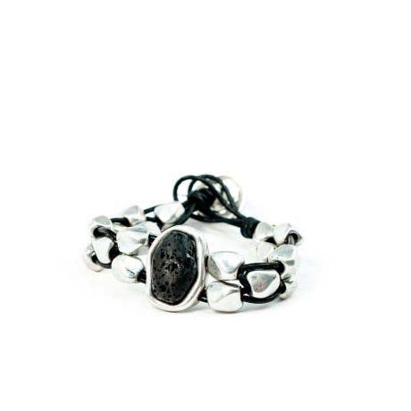 Pulsera Baño Plata Cuero Lava