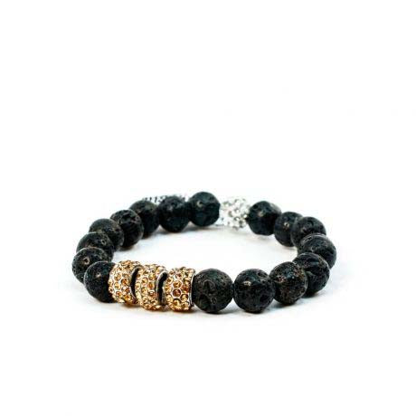 Pulsera Bolas Lava y Charms Dorados